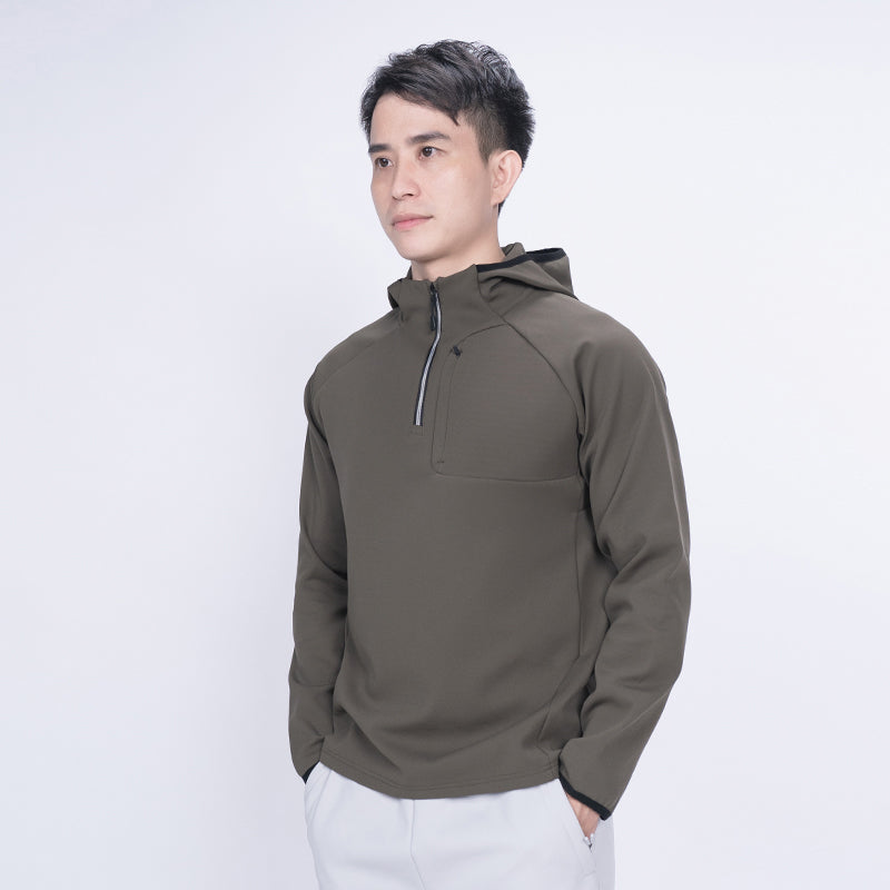 CoreRun Breathable Half-Zip Hooded Top – Army green