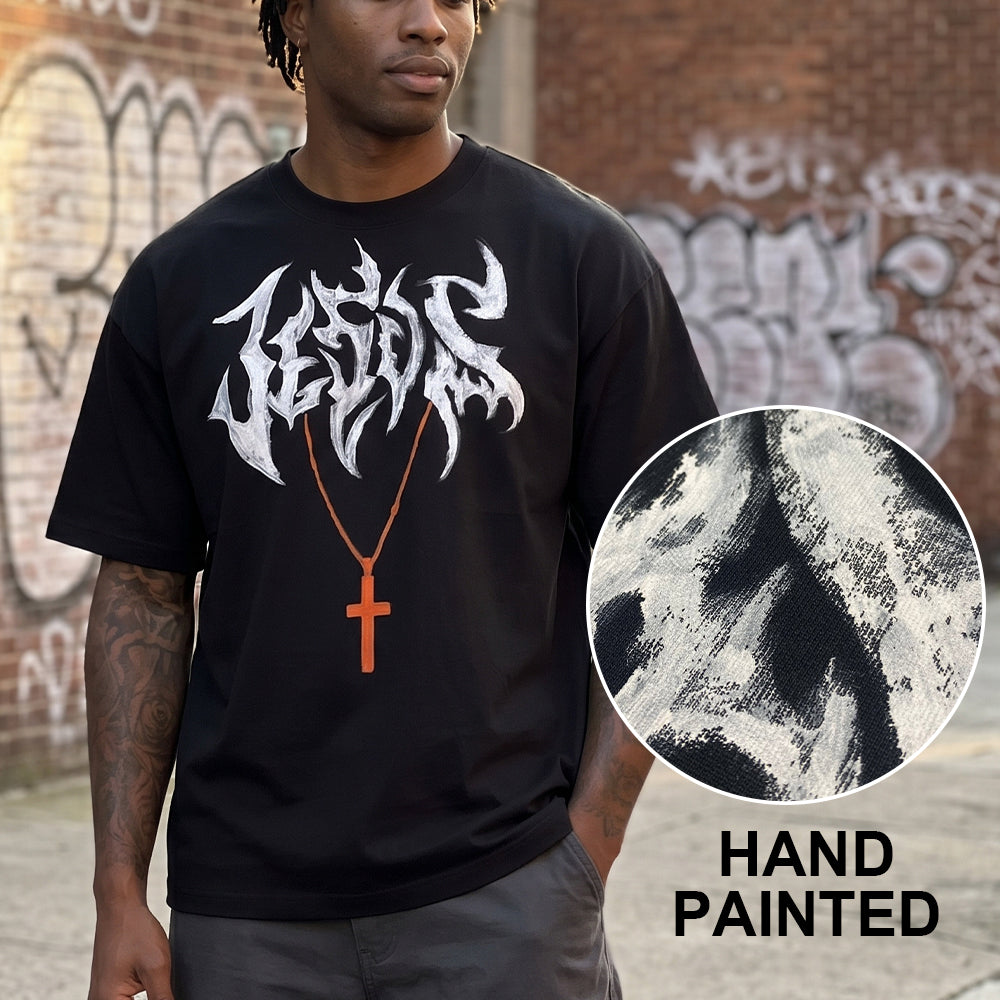 Hand-Painted Oversized Graphic T-Shirt for Streetwear